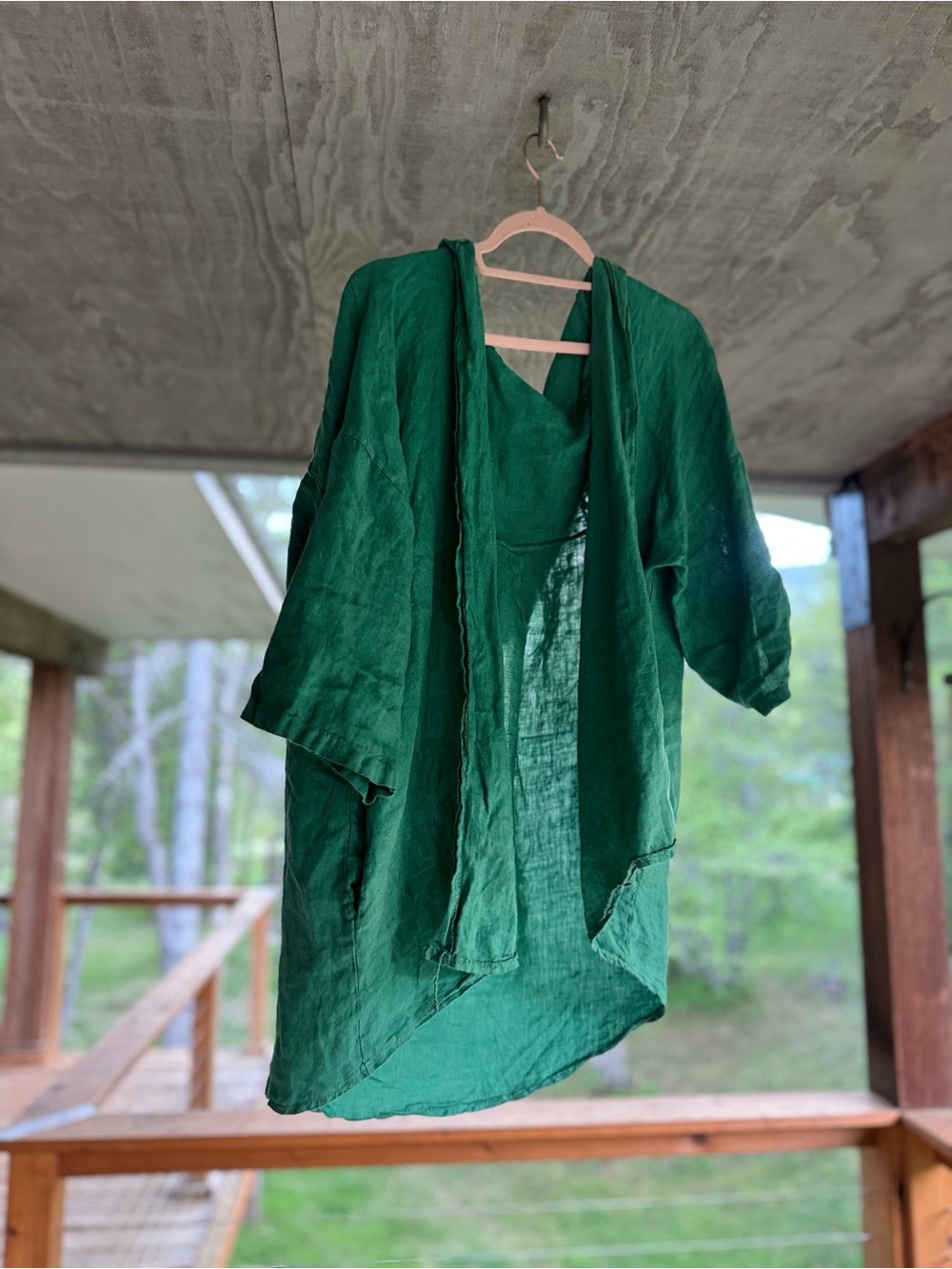 Green Linen Hoodie Open Front Made in Italy